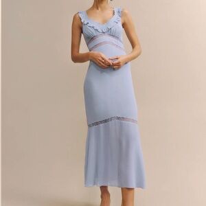 Reformation powder blue lace-trim slip dress